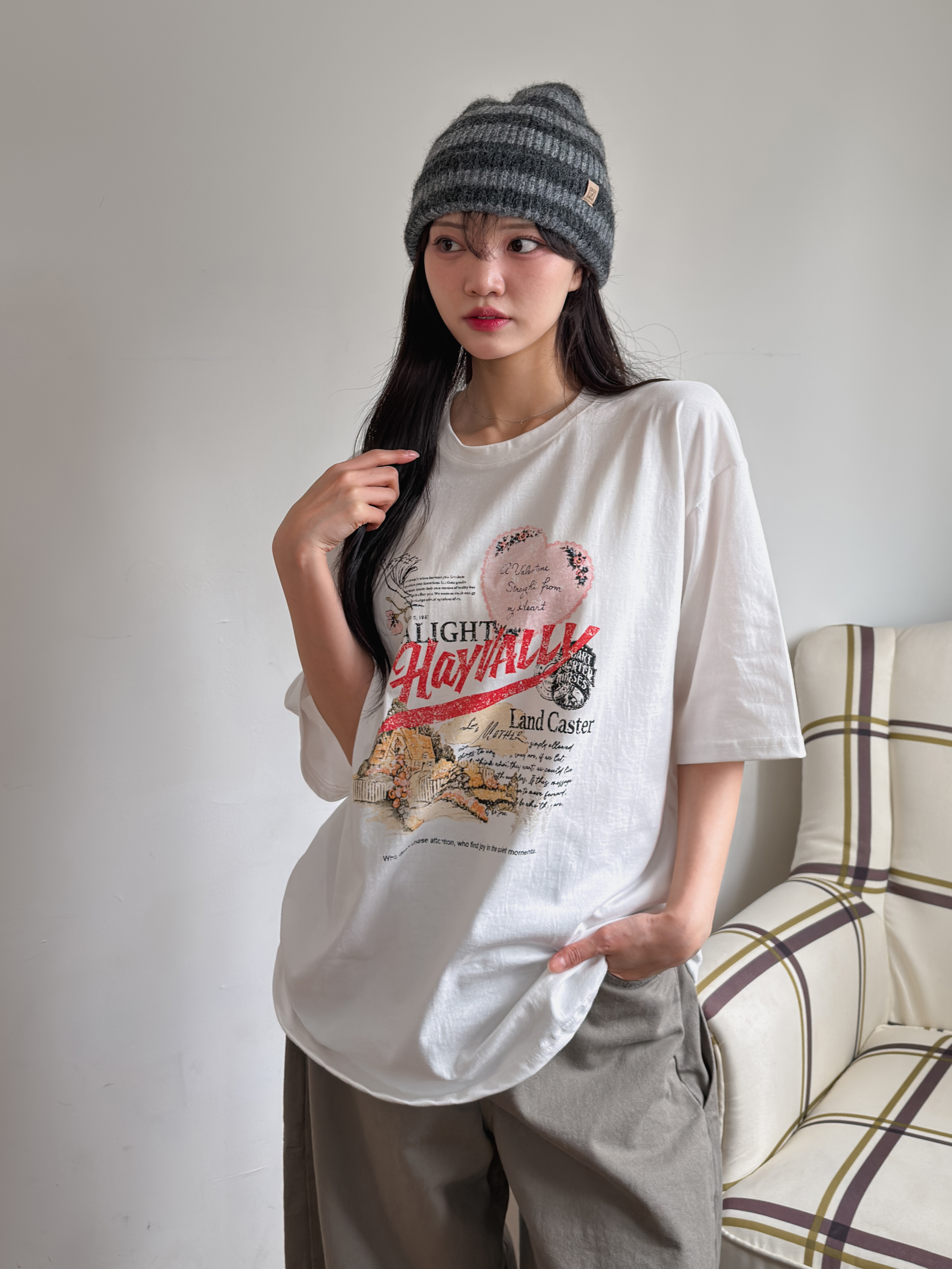 コットンラウンドネックルーズ半袖プリントTシャツ | 詳細画像7