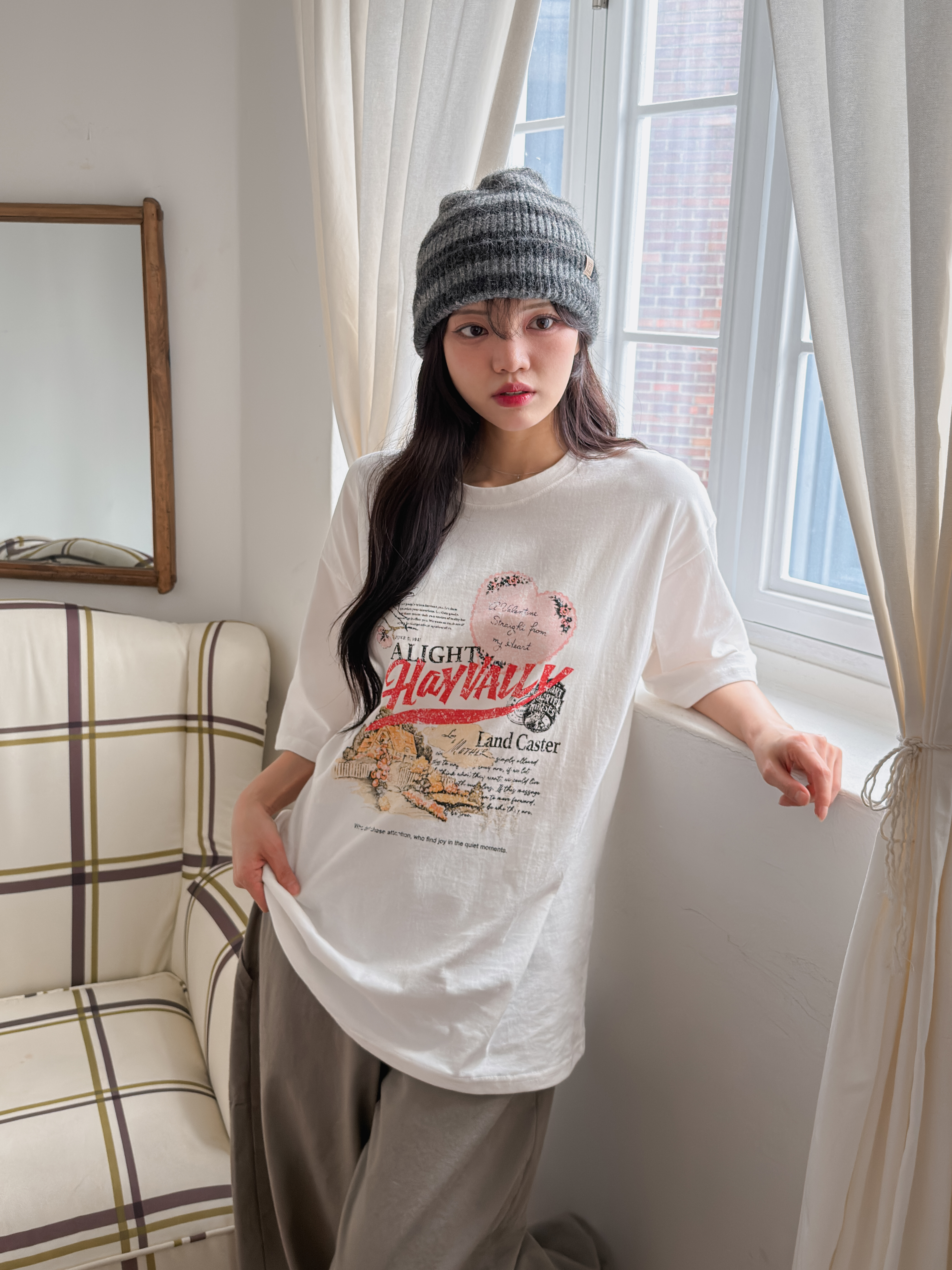 コットンラウンドネックルーズ半袖プリントTシャツ | 詳細画像13