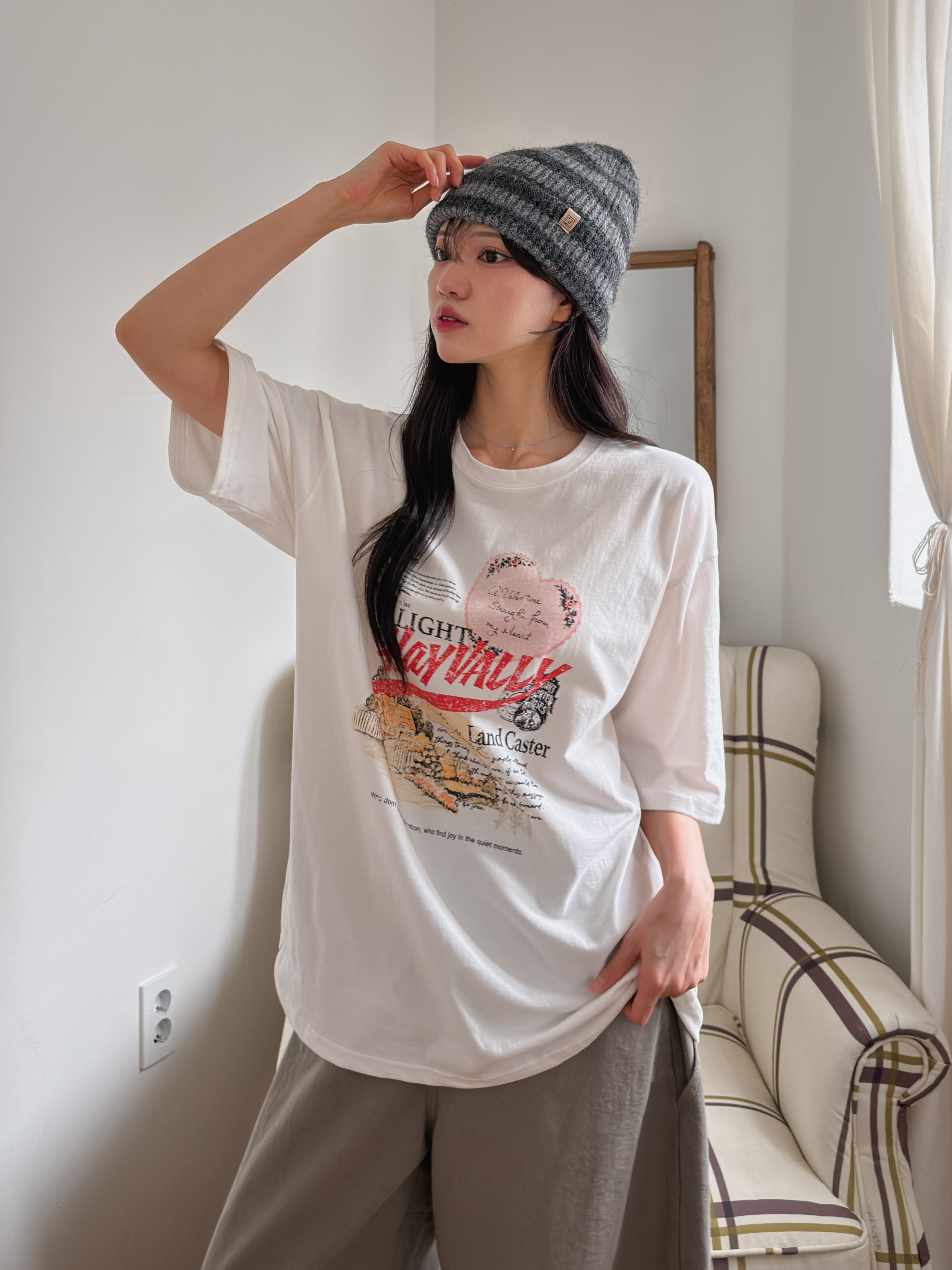 コットンラウンドネックルーズ半袖プリントTシャツ | 詳細画像6