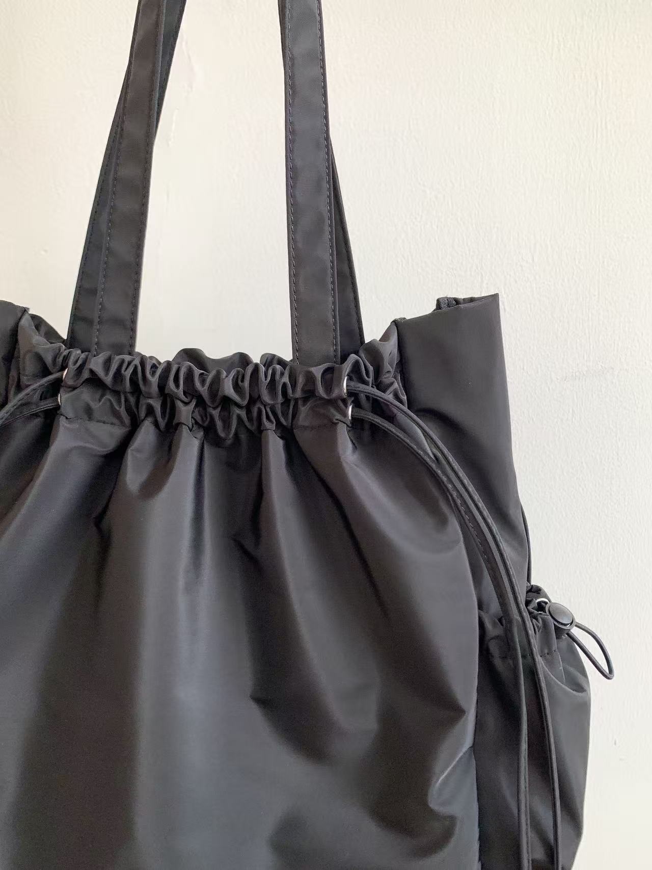 ドローストリングポケットドローコードビッグマグネットボタン無地トートバッグ | 詳細画像12