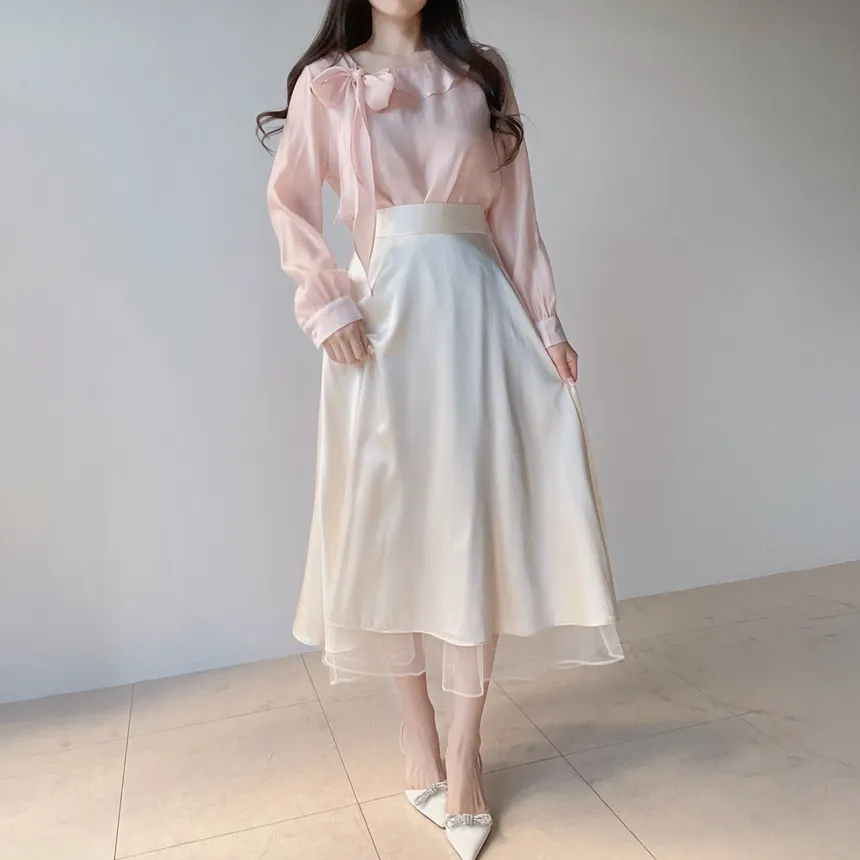 オーガンジーリボン長袖ラッフルブラウス | mirangmirang | 詳細画像3