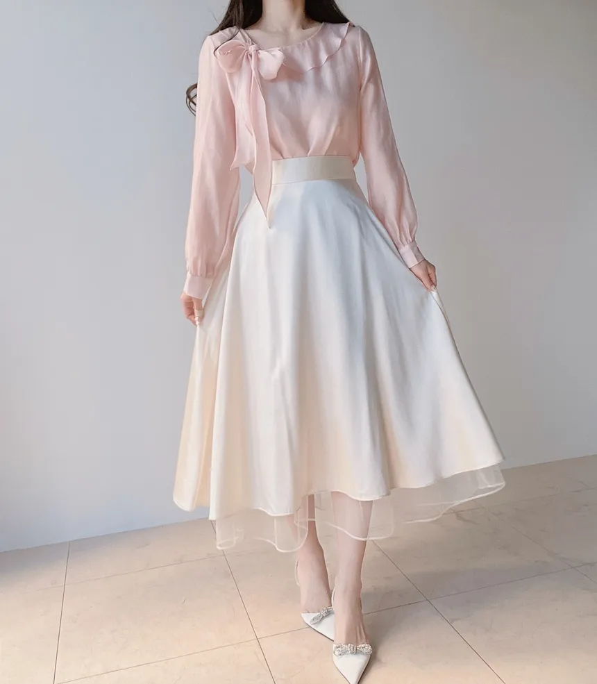 オーガンジーリボン長袖ラッフルブラウス | mirangmirang | 詳細画像8