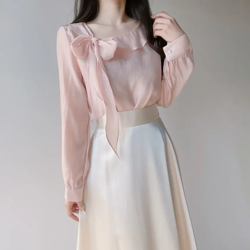 オーガンジーリボン長袖ラッフルブラウス | mirangmirang | 詳細画像10