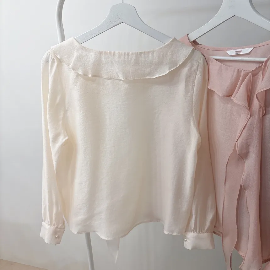 オーガンジーリボン長袖ラッフルブラウス | mirangmirang | 詳細画像22