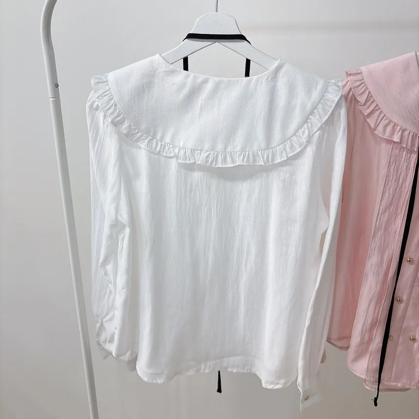 フリルセーラーカラー長袖フェイクボタンVネックリボンブラウスストラップ付 | mirangmirang | 詳細画像14