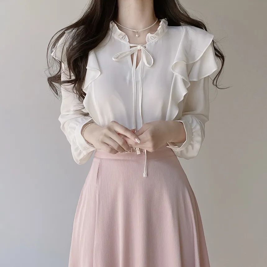 フリル ネックリボンラッフル長袖ブラウス | mirangmirang | 詳細画像9