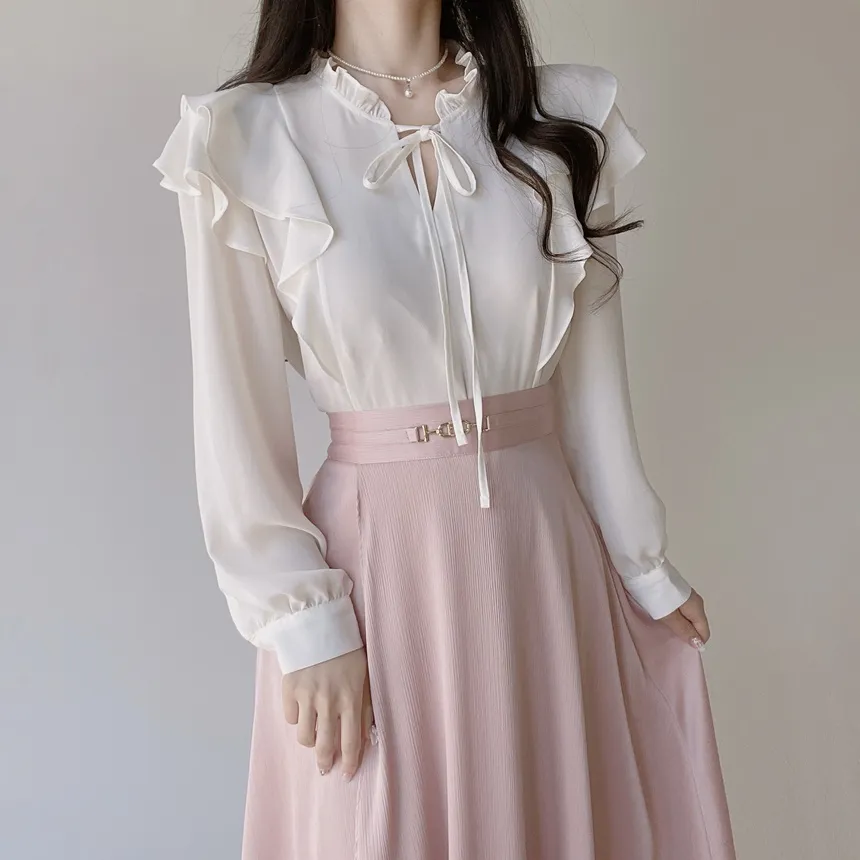 フリル ネックリボンラッフル長袖ブラウス | mirangmirang | 詳細画像10