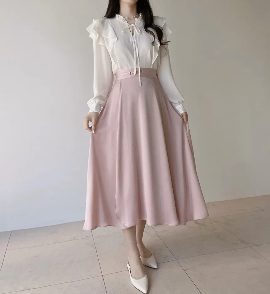 フリル ネックリボンラッフル長袖ブラウス | mirangmirang | 詳細画像12