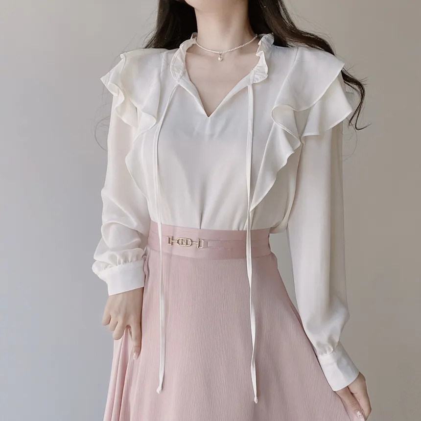 フリル ネックリボンラッフル長袖ブラウス | mirangmirang | 詳細画像17