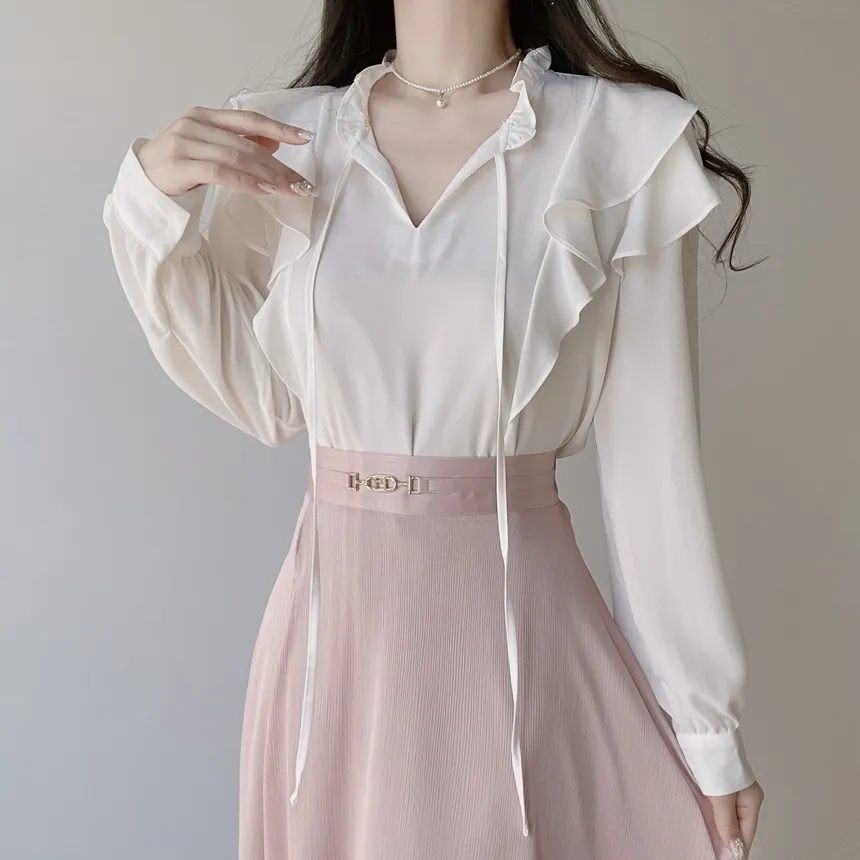 フリル ネックリボンラッフル長袖ブラウス | mirangmirang | 詳細画像18