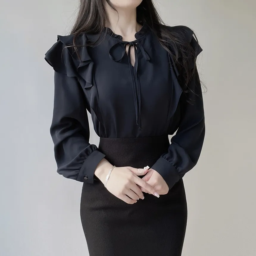 フリル ネックリボンラッフル長袖ブラウス | mirangmirang | 詳細画像21