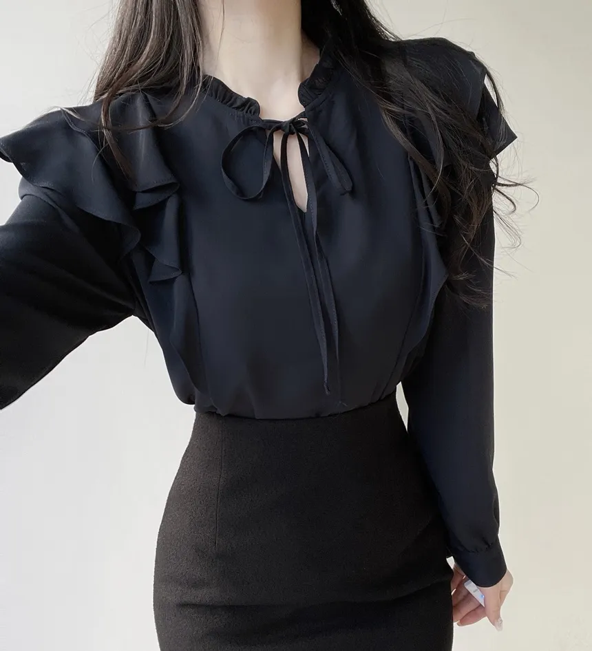 フリル ネックリボンラッフル長袖ブラウス | mirangmirang | 詳細画像22