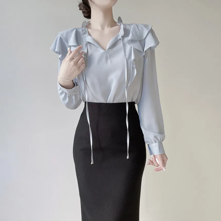 フリル ネックリボンラッフル長袖ブラウス | mirangmirang | 詳細画像24