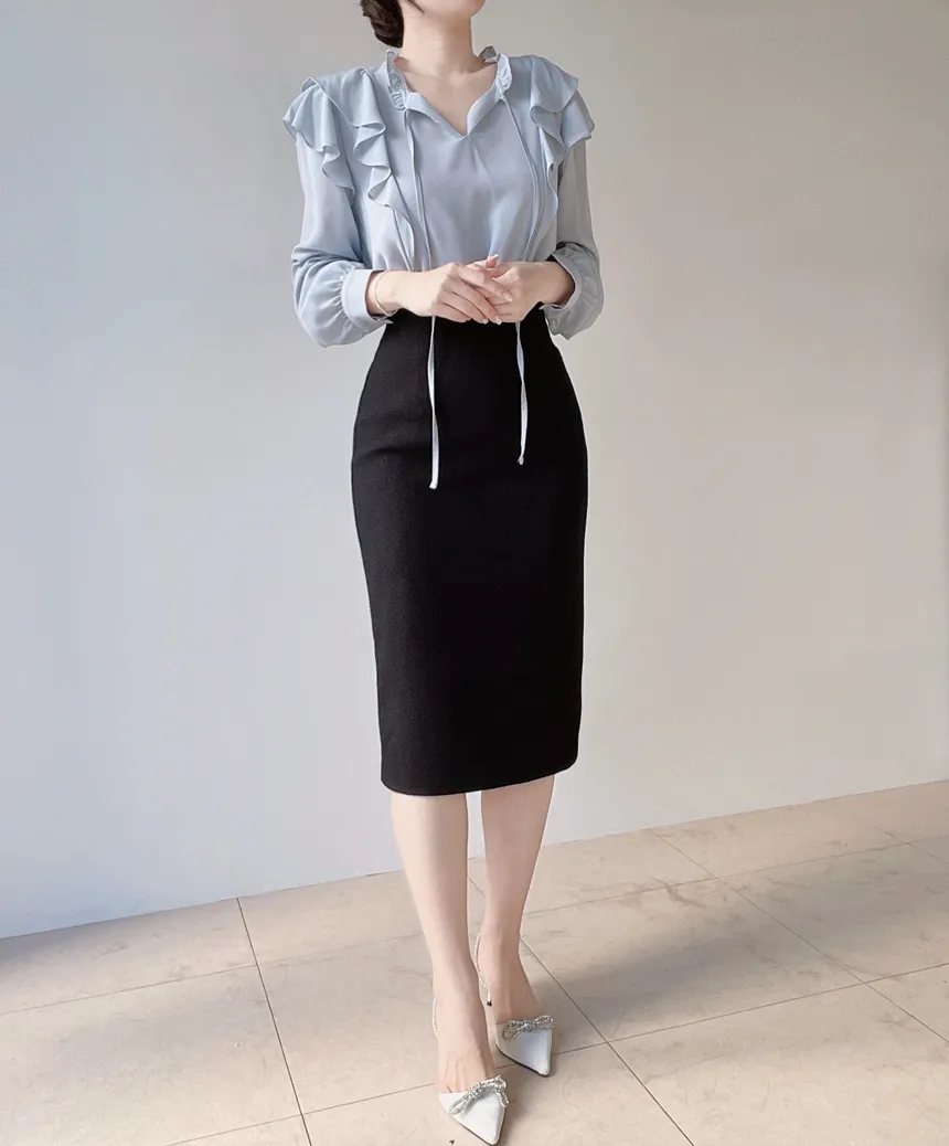 フリル ネックリボンラッフル長袖ブラウス | mirangmirang | 詳細画像28