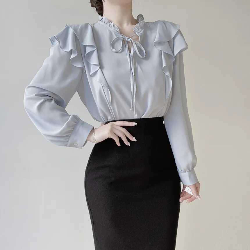 フリル ネックリボンラッフル長袖ブラウス | mirangmirang | 詳細画像29