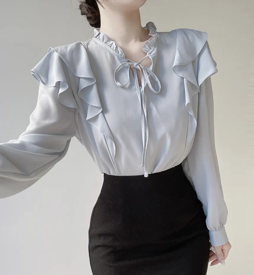 フリル ネックリボンラッフル長袖ブラウス | mirangmirang | 詳細画像30