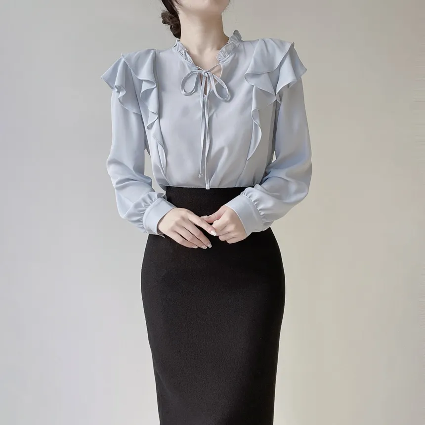 フリル ネックリボンラッフル長袖ブラウス | mirangmirang | 詳細画像31