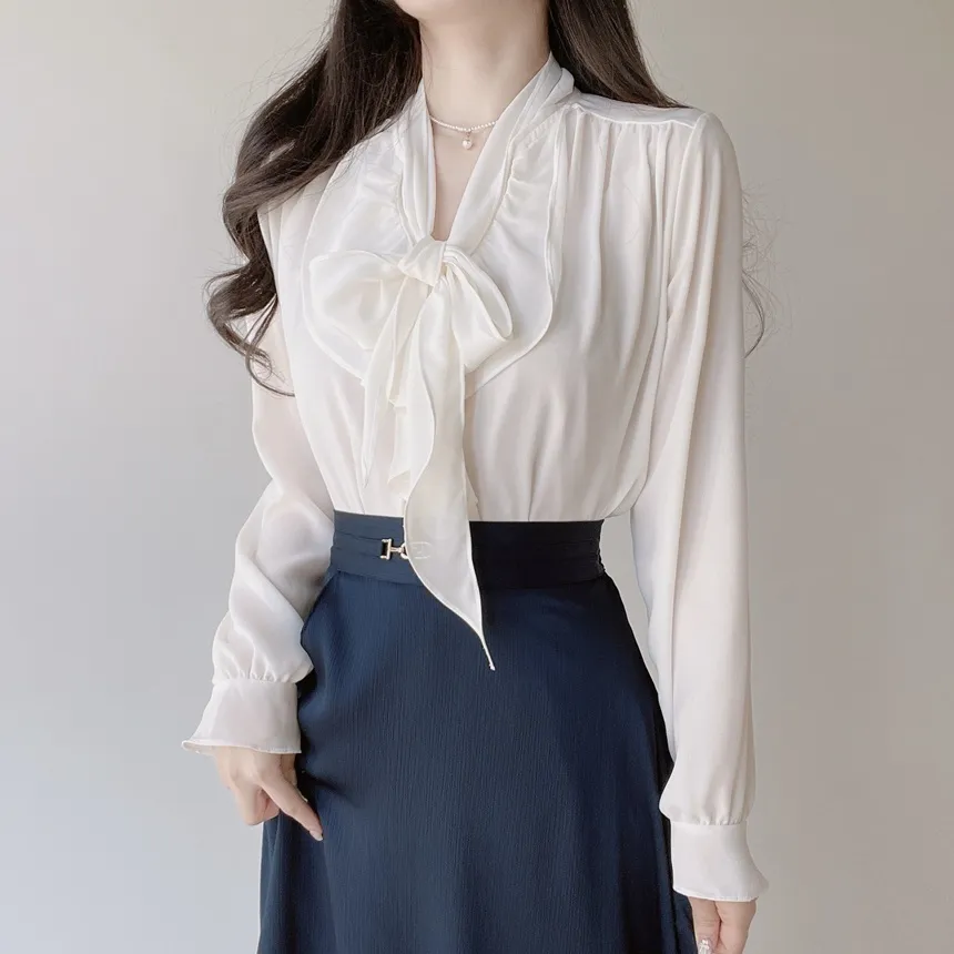 長袖フリルボウタイシャーリングブラウス | mirangmirang | 詳細画像2