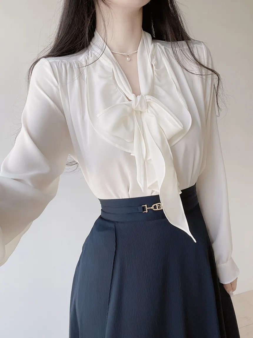 長袖フリルボウタイシャーリングブラウス | mirangmirang | 詳細画像3