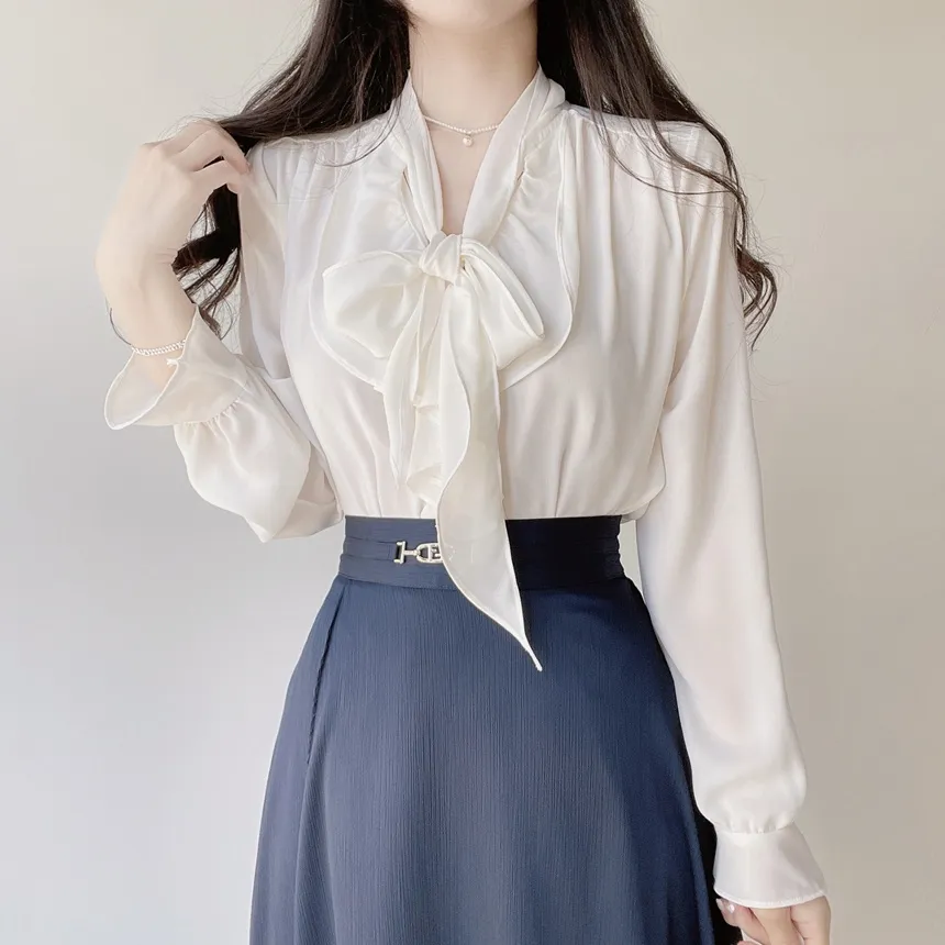 長袖フリルボウタイシャーリングブラウス | mirangmirang | 詳細画像4