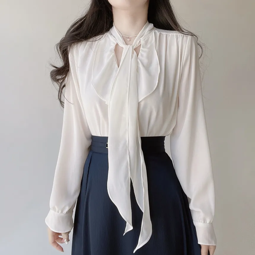 長袖フリルボウタイシャーリングブラウス | mirangmirang | 詳細画像5