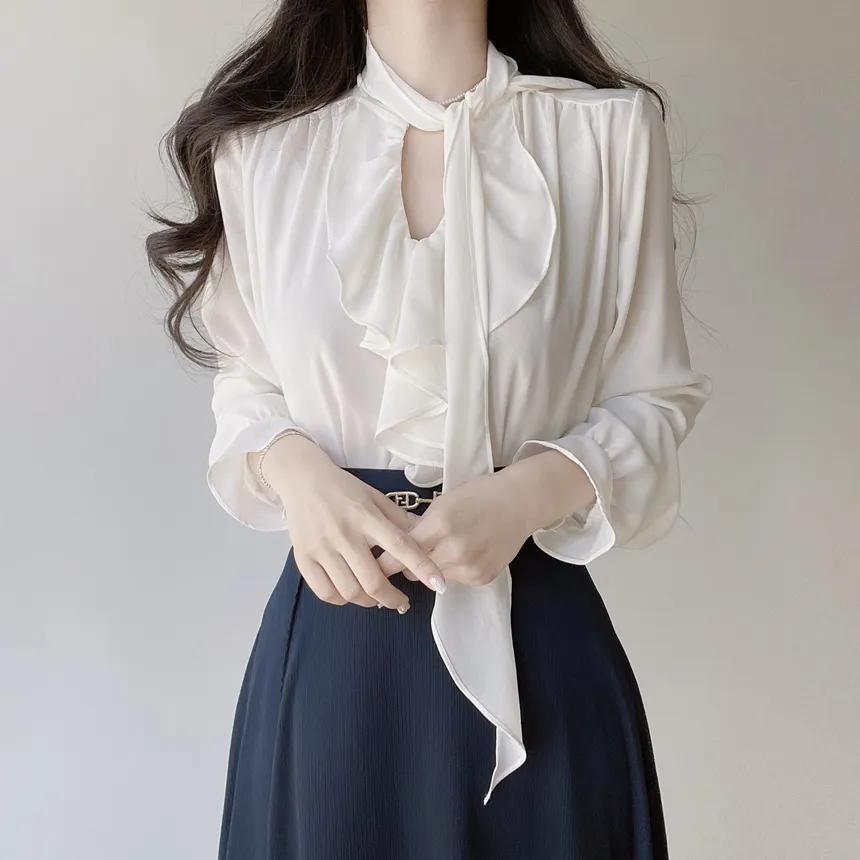 長袖フリルボウタイシャーリングブラウス | mirangmirang | 詳細画像6