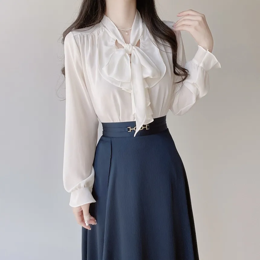 長袖フリルボウタイシャーリングブラウス | mirangmirang | 詳細画像12