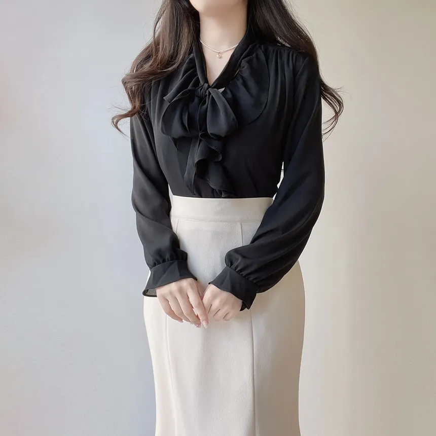 長袖フリルボウタイシャーリングブラウス | mirangmirang | 詳細画像13