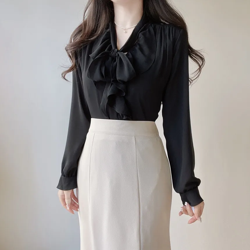 長袖フリルボウタイシャーリングブラウス | mirangmirang | 詳細画像14