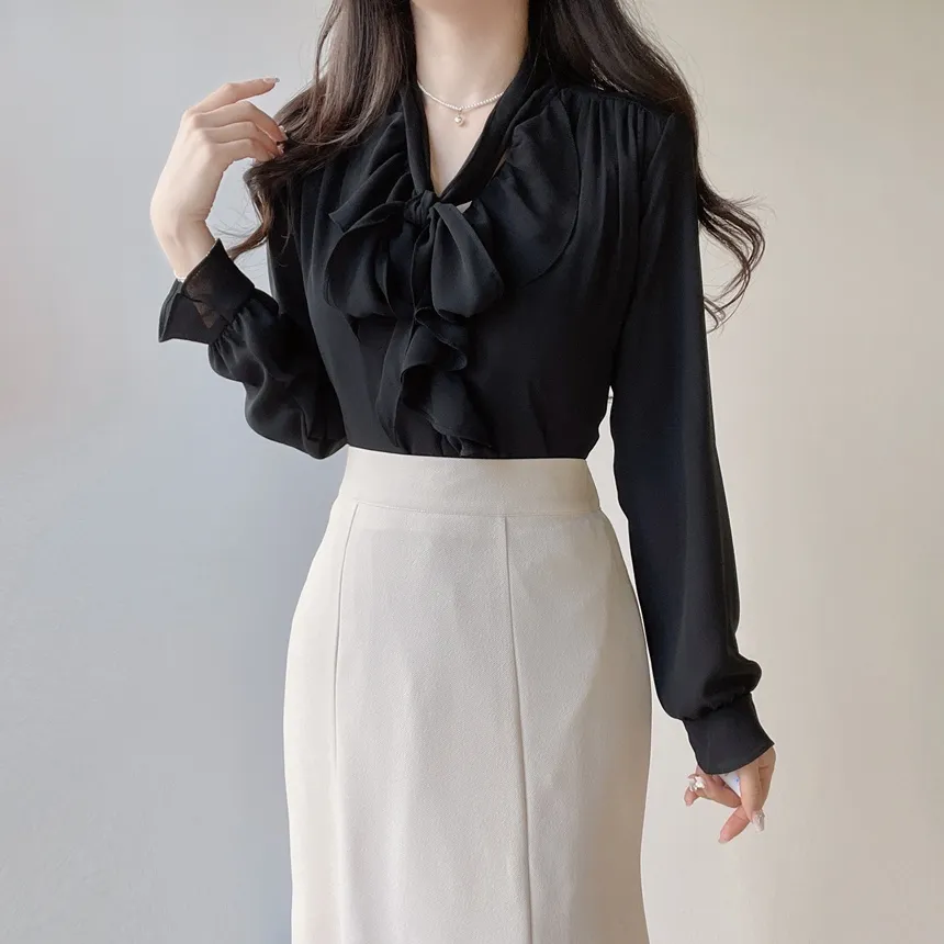 長袖フリルボウタイシャーリングブラウス | mirangmirang | 詳細画像15