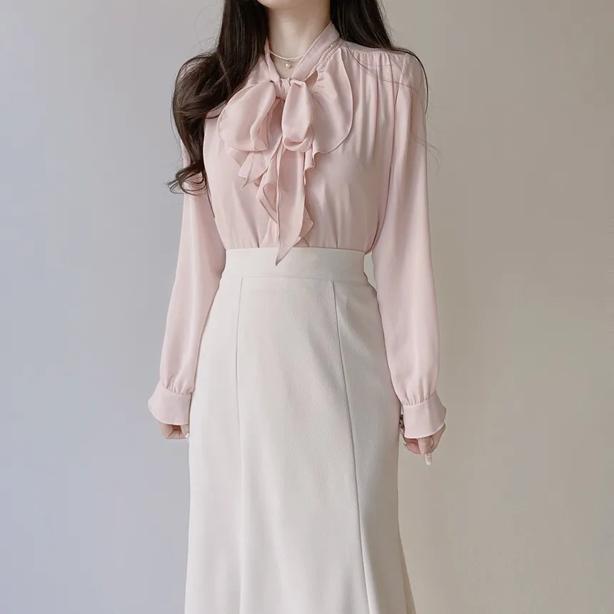 長袖フリルボウタイシャーリングブラウス | mirangmirang | 詳細画像19