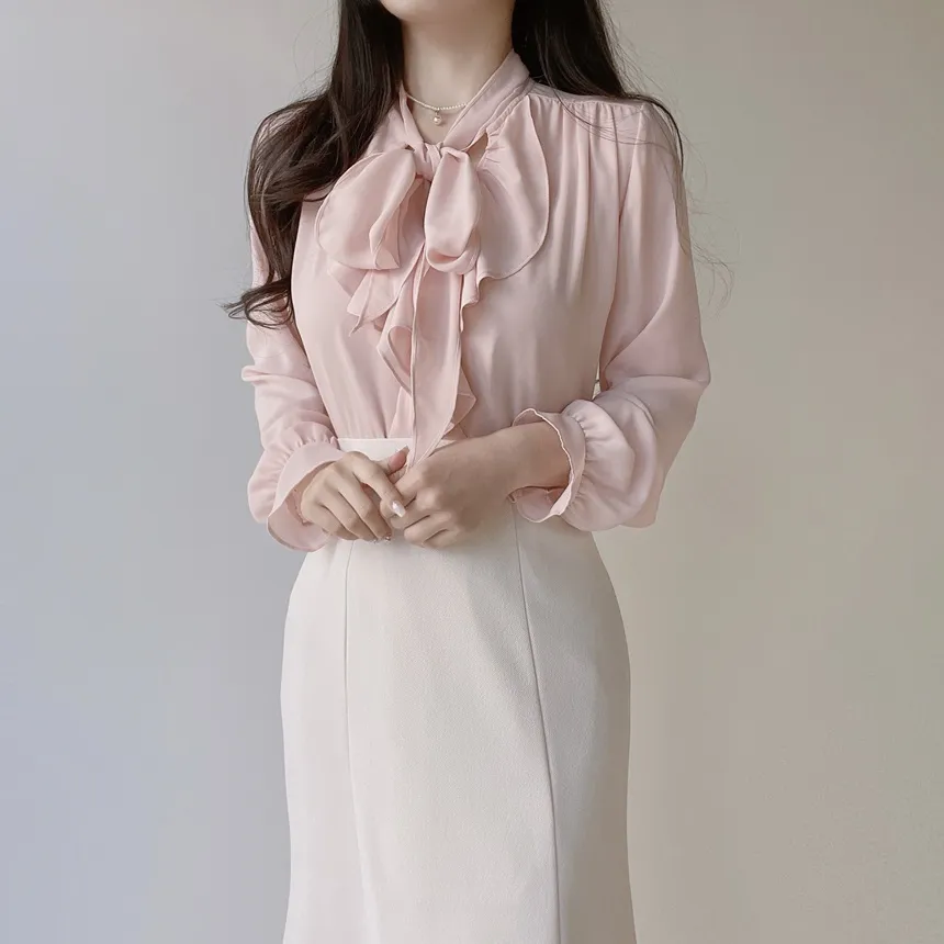 長袖フリルボウタイシャーリングブラウス | mirangmirang | 詳細画像20