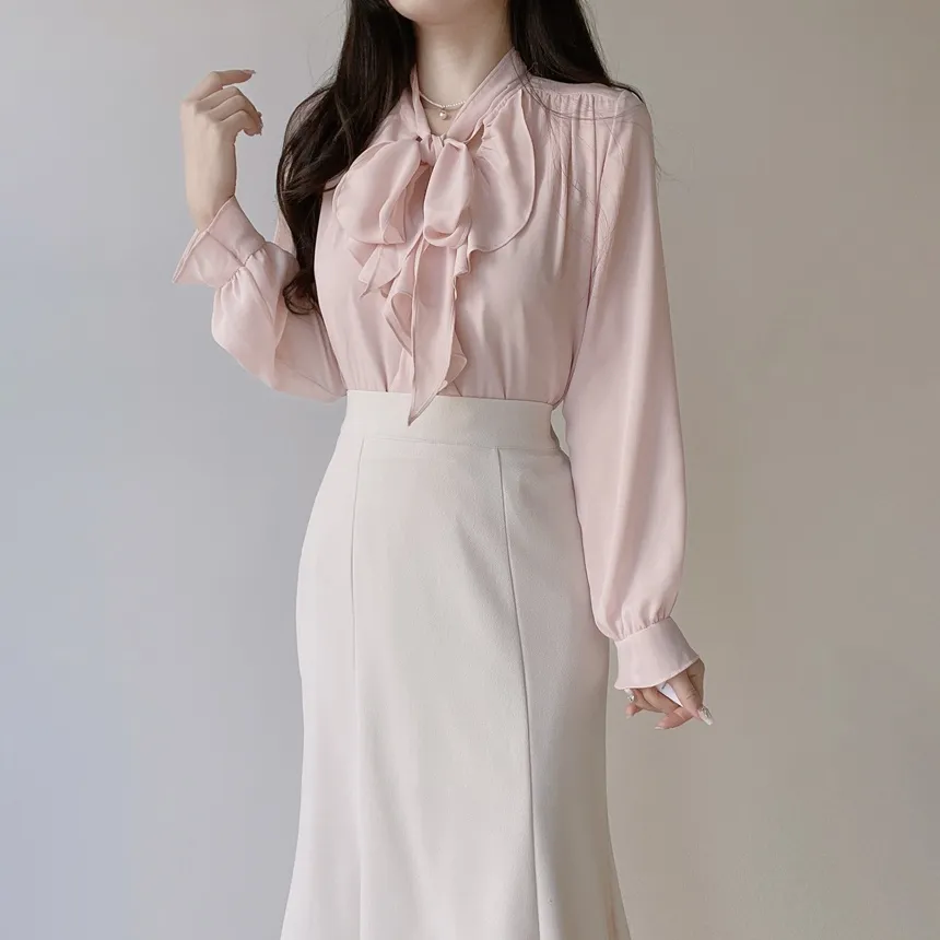 長袖フリルボウタイシャーリングブラウス | mirangmirang | 詳細画像21