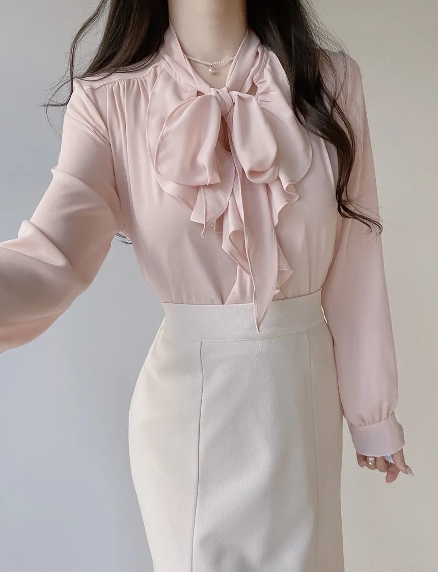 長袖フリルボウタイシャーリングブラウス | mirangmirang | 詳細画像25