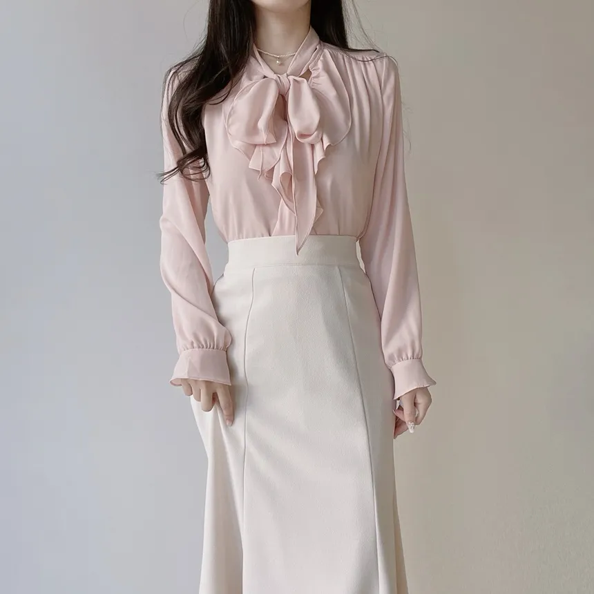 長袖フリルボウタイシャーリングブラウス | mirangmirang | 詳細画像26