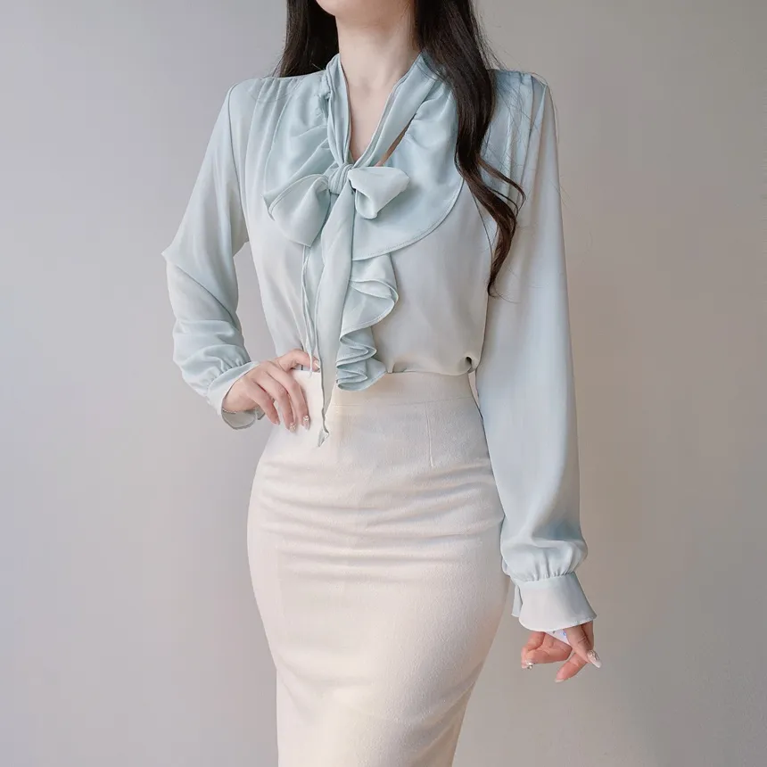 長袖フリルボウタイシャーリングブラウス | mirangmirang | 詳細画像31