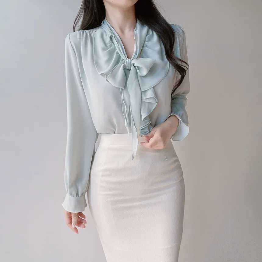 長袖フリルボウタイシャーリングブラウス | mirangmirang | 詳細画像32