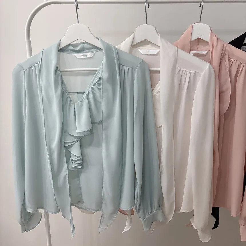 長袖フリルボウタイシャーリングブラウス | mirangmirang | 詳細画像34