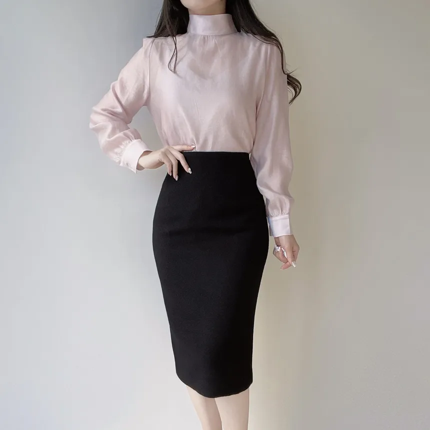 オーガンジーベーシックハイネックジップアップブラウス | mirangmirang | 詳細画像11