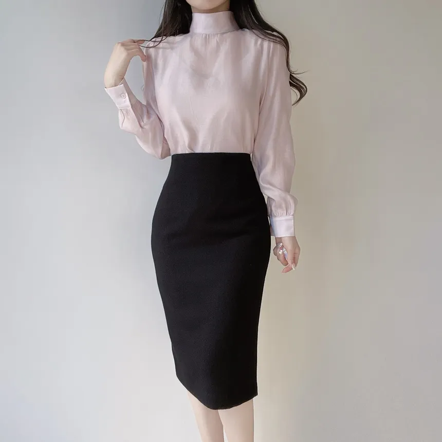 オーガンジーベーシックハイネックジップアップブラウス | mirangmirang | 詳細画像12