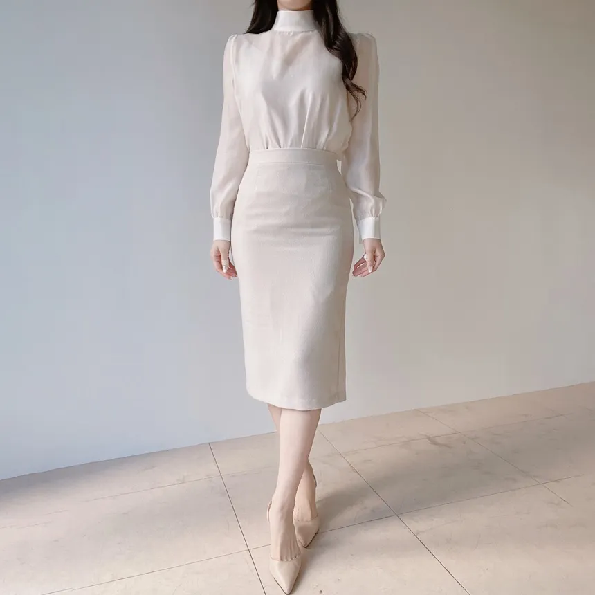 オーガンジーベーシックハイネックジップアップブラウス | mirangmirang | 詳細画像30