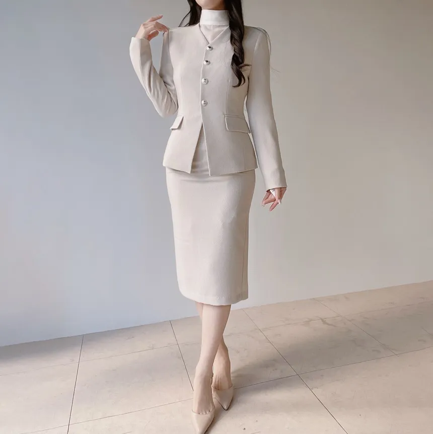 オーガンジーベーシックハイネックジップアップブラウス | mirangmirang | 詳細画像33