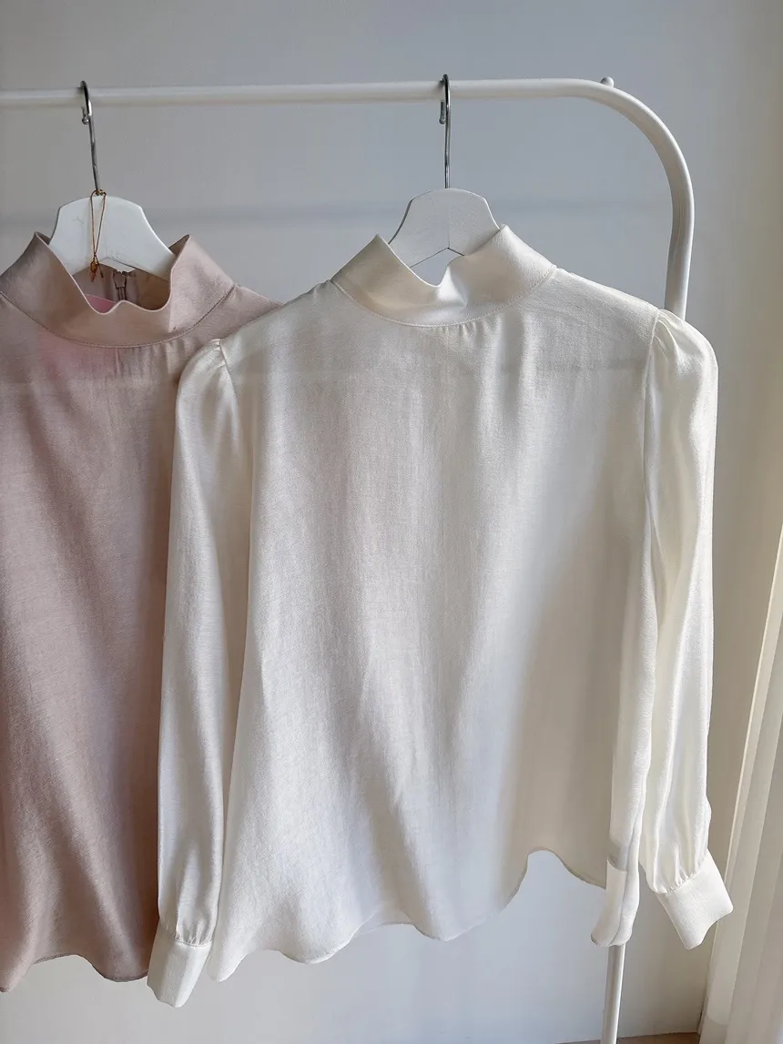 オーガンジーベーシックハイネックジップアップブラウス | mirangmirang | 詳細画像38