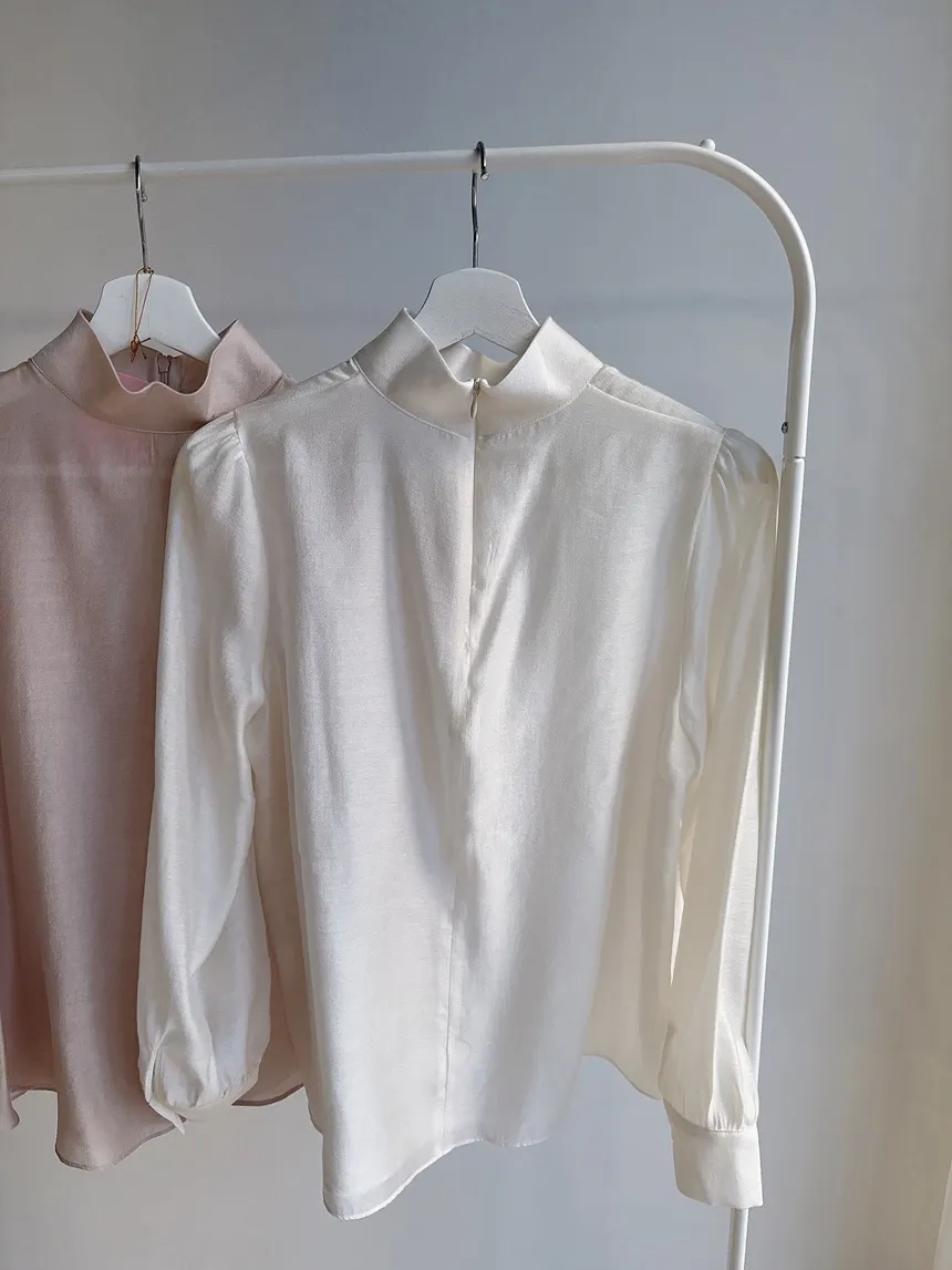 オーガンジーベーシックハイネックジップアップブラウス | mirangmirang | 詳細画像39