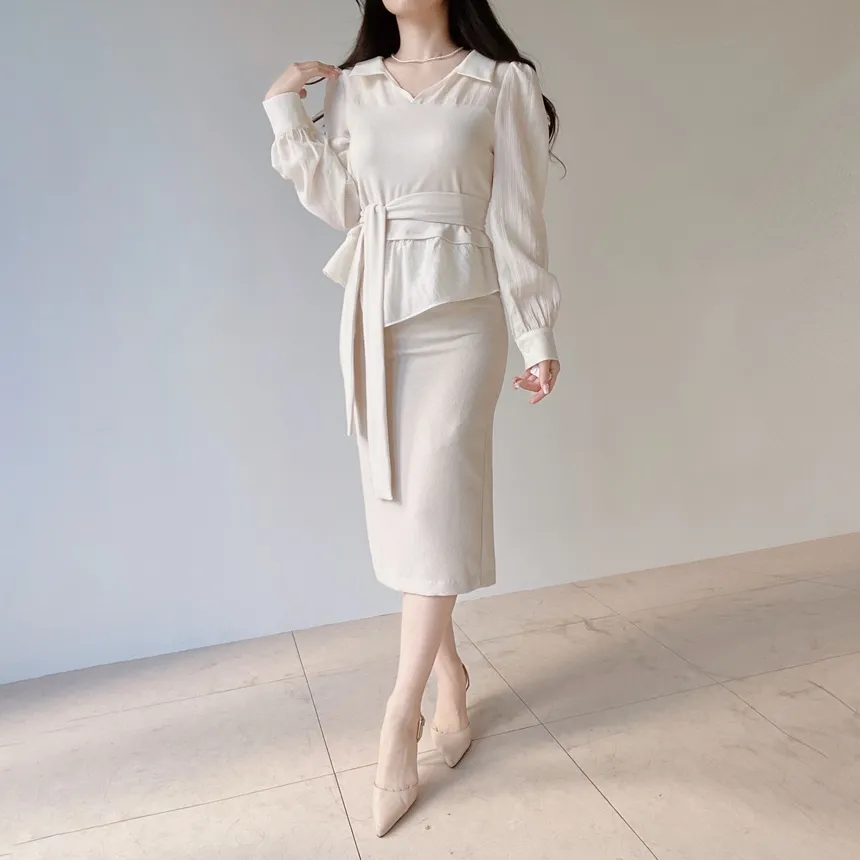 レイヤード風オープンカラー長袖ブラウスストラップ付 | mirangmirang | 詳細画像22