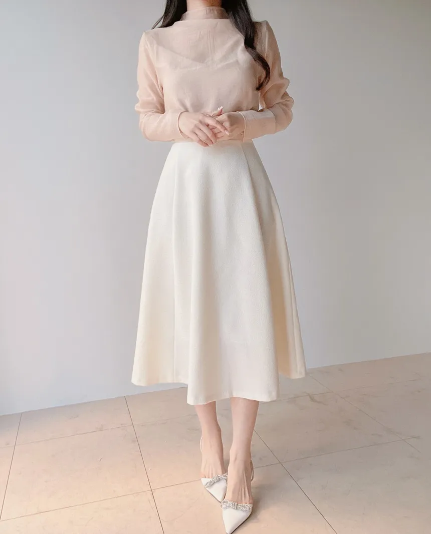 シースルーオーガンジーハーフネックジップアップブラウス | mirangmirang | 詳細画像6