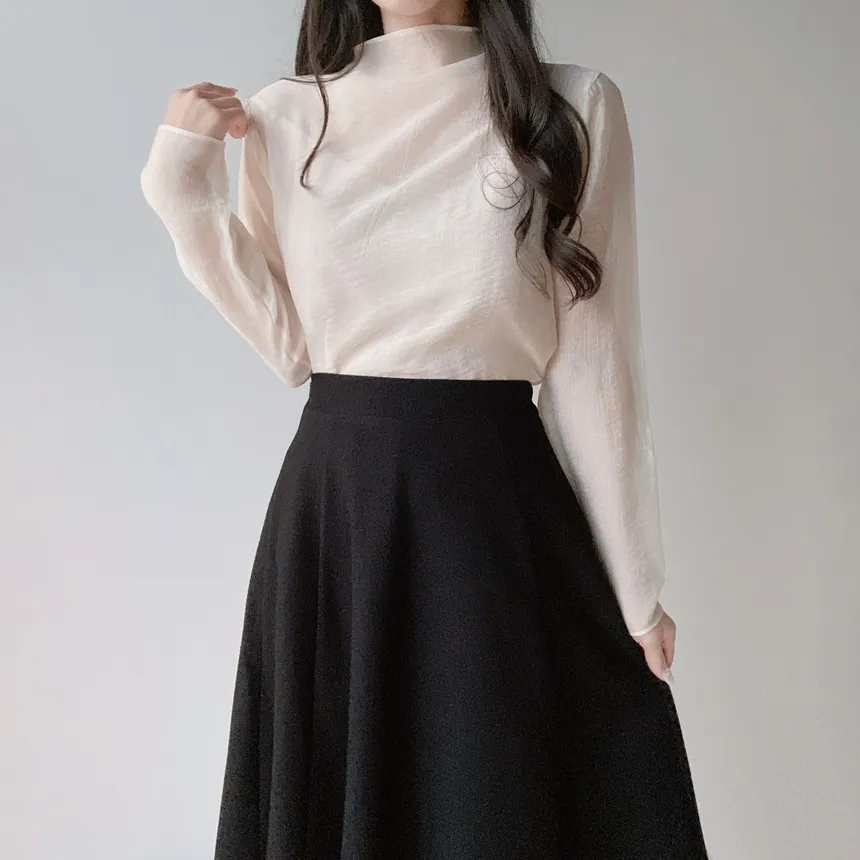 シースルーオーガンジーハーフネックジップアップブラウス | mirangmirang | 詳細画像14