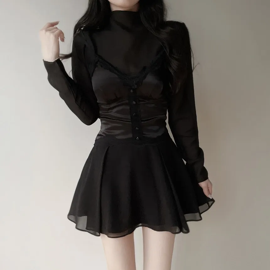 シースルーオーガンジーハーフネックジップアップブラウス | mirangmirang | 詳細画像22