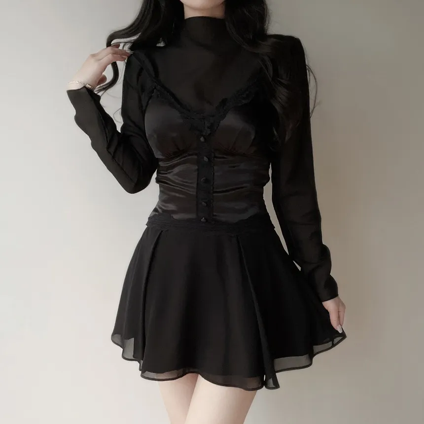 シースルーオーガンジーハーフネックジップアップブラウス | mirangmirang | 詳細画像23