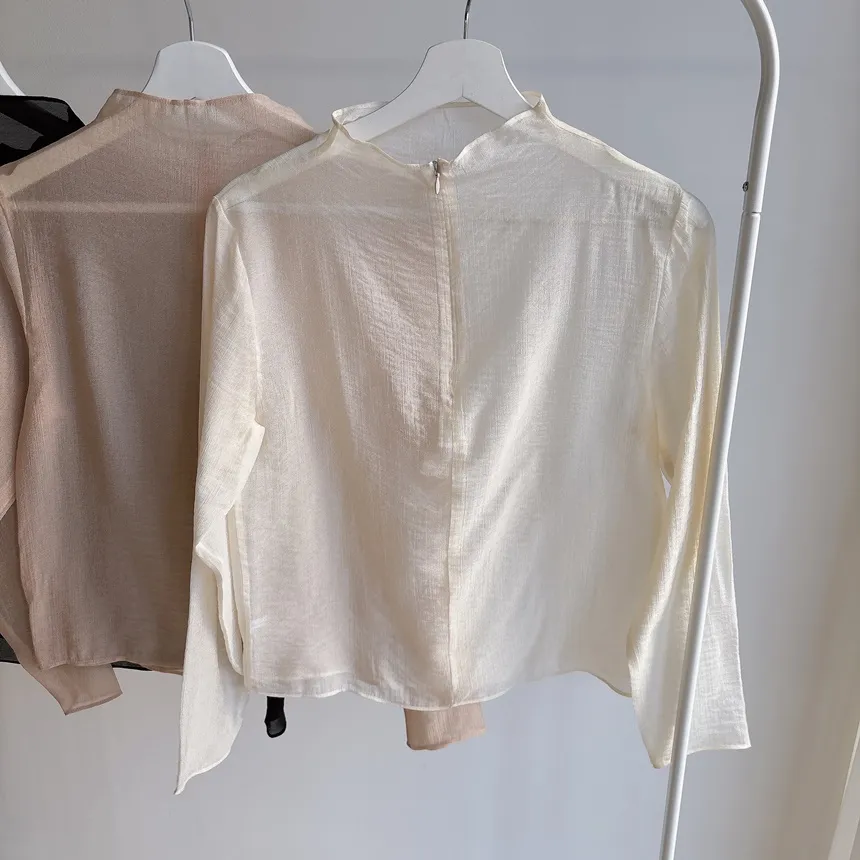 シースルーオーガンジーハーフネックジップアップブラウス | mirangmirang | 詳細画像26